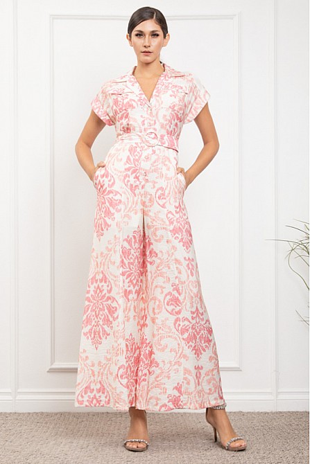 SHORT SLEEVE BUTTON DOWN BELT JUMPSUIT